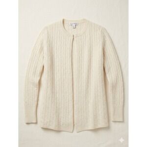 White + Warren XS Womens 100% Cashmere Cable Knit Open Cardigan Sweater Cream